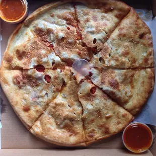 Stuffed pizza $14.99. Was pretty good. Would go back.