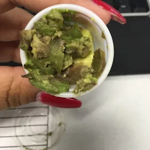 Brown avocado that I paid extra for and super small container..don't offer avocado if you can't afford to cut it fresh..