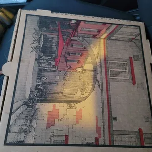 the inside of a pizza box