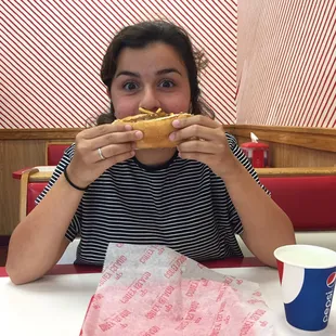 My girlfriend was pretty excited for our hot dog date!