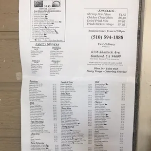 Posted menu