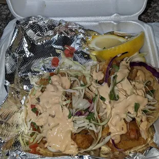 Delicious Jumbo Shrimp Tacos from M&amp;Y so delicious  love their food always fresh! Personality beyond excellent! Definitely recommend them