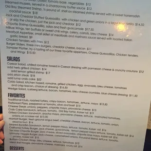 Bar food menu