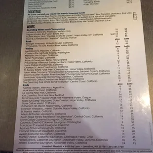 Drink menu