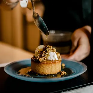 a dessert being served