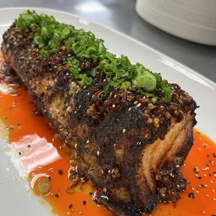Seared sea bass W/ chili sauce.  Just another day @ the office