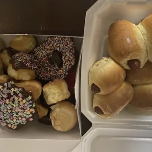 Donuts and sausage kolaches (pig in the blankets).
