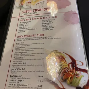Sushi Lunch Menu