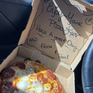 Peewee special, personal pepperoni pizza with extra cheese! kind a little personal note because the staff here is absolutely amazing.