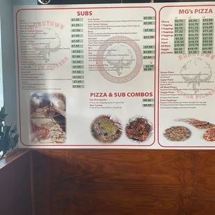 a menu on a wall