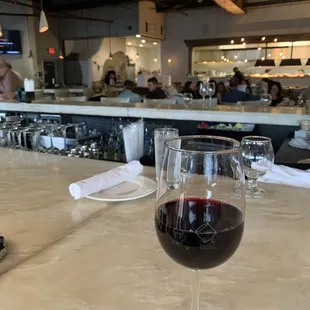 Interior and red wine pour