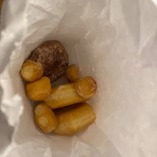 Glaze donut holes and a cinnamon roll donut