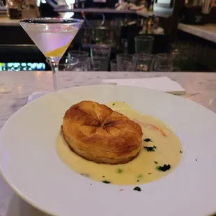 Chicken pot pie and a gin martini