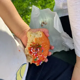 Pink Sprinkle donut devoured in seconds.