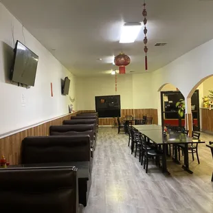 tables and chairs in a restaurant