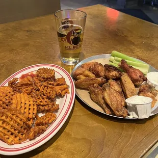 Wings, sweet potato fries and cider