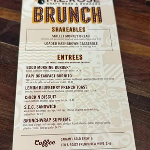 Brunch Menu as of 3/10/24