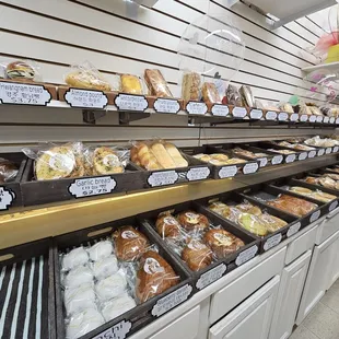 a variety of baked goods on display