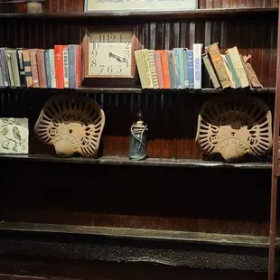 a book shelf with books on it