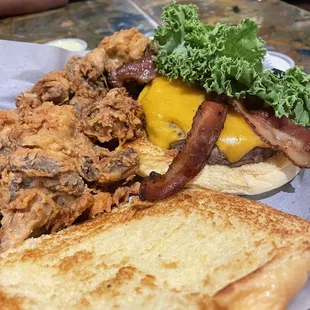Bleemel Burger and breaded mushrooms!
