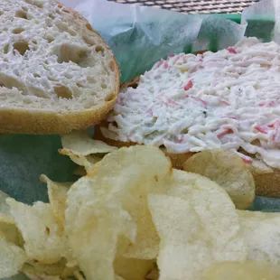 Interior view of the crab meat sandwich