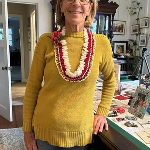 Pen pal Tina wearing Micronesian ginger lei