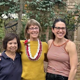 Pen pal Tina wearing Micronesian ginger lei, daughter Julie &amp; myself