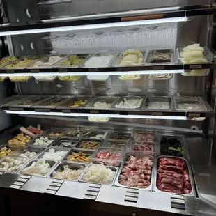 Meat and seafood options to add to the broth