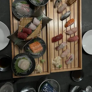 Sashimi 12 piece, and deluxe nigiri 12 piece