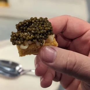 Caviar ontop of sweet cornbread with honey butter. Decadent.