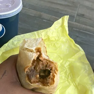 Asada burrito, their salsa, and pink lemonade