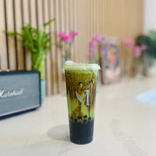 Premium brown sugar matcha with boba