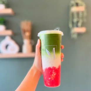 Strawberry matcha latte