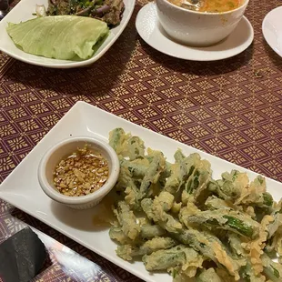 Nam Tok Salad, Po Tak Soup, fried green beans