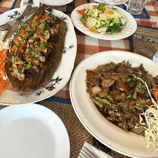 Flounder whole fish and Pad See Ew Noodle Dinner