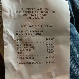 Nail dipping service charge and extra non cash adjustment fee I was never told of.