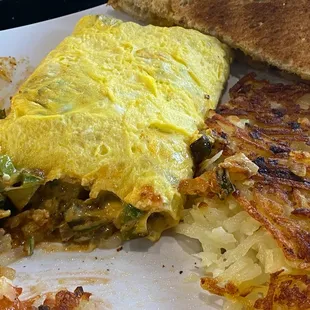 Coney omelette. Well done hash browns like I asked for. Delicious.