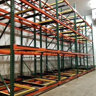 A look at a completed installation of a 2 deep PUSH BACK RACK SYSTEM.