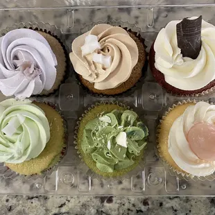 Taro, coconut coffee, red velvet, pandan, matcha white chocolate, &amp; lychee ($15 total)