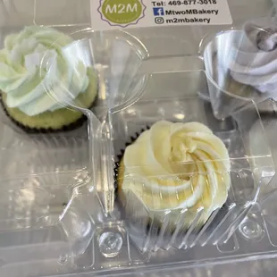 Pandan, durian, and taro cupcakes