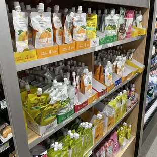 a variety of drinks on shelves