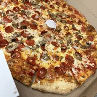 Pepperoni, mushrooms and onions