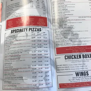 a menu for a special pizza