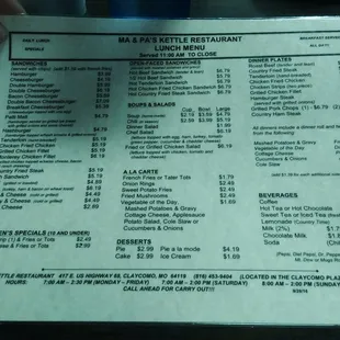 Lunch side of their menu