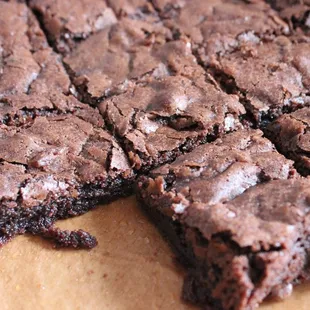 a chocolate brownie cut into squares