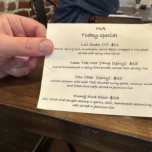 Specials Menu 5/3/24