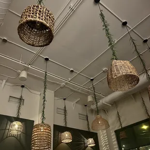 wicker hanging from the ceiling