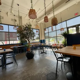Inside the restaurant. Clean and modern decor.