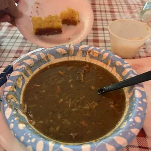 Gumbo and cornbread