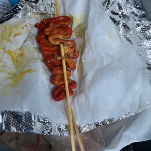 Isaw -chicken intenstin.